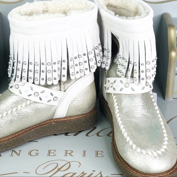 Coach gold metallic leather fringed boots - Picture 14 of 16